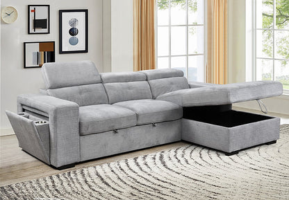 Chaise affordable sofa with chrome cup holder Etobicoke – condo friendly