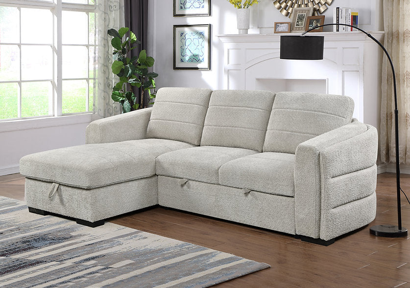 LivionixTech LHF Sofa Bed Sectional in Soft Light Grey Boucle Fabric