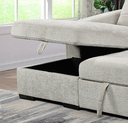 Convertible Sofa Bed Sectional in Light Grey Boucle