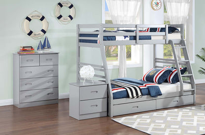 Twin Over Full Bunk Bed with Step Ladder – Grey Finish