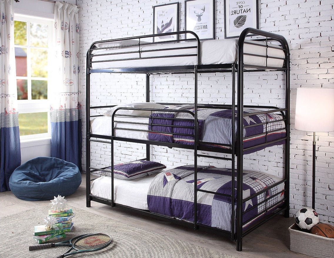 Triple Bunk Bed with Steel Frame and Black Finish