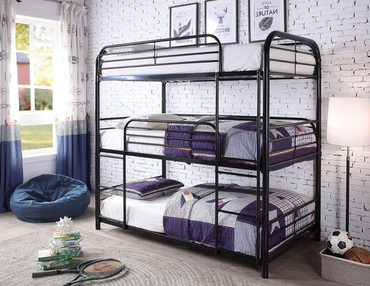 Triple Bunk Bed with Steel Frame and Black Finish