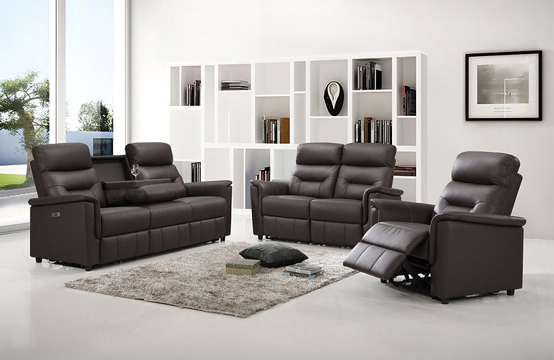 Power recliner sofa set in espresso leather-match — GTA