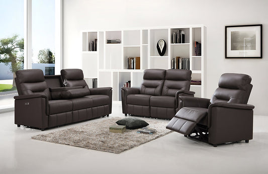 Power recliner sofa set in espresso leather-match — GTA
