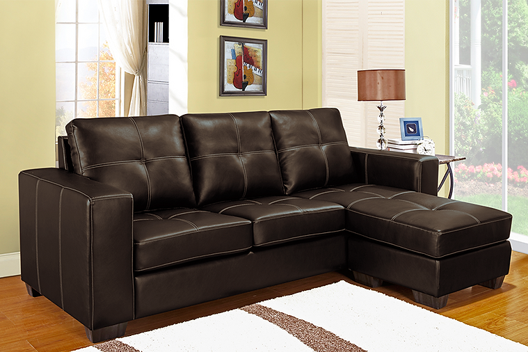 Brown fabric sectional sofa with elegant contrast stitching Toronto GTA