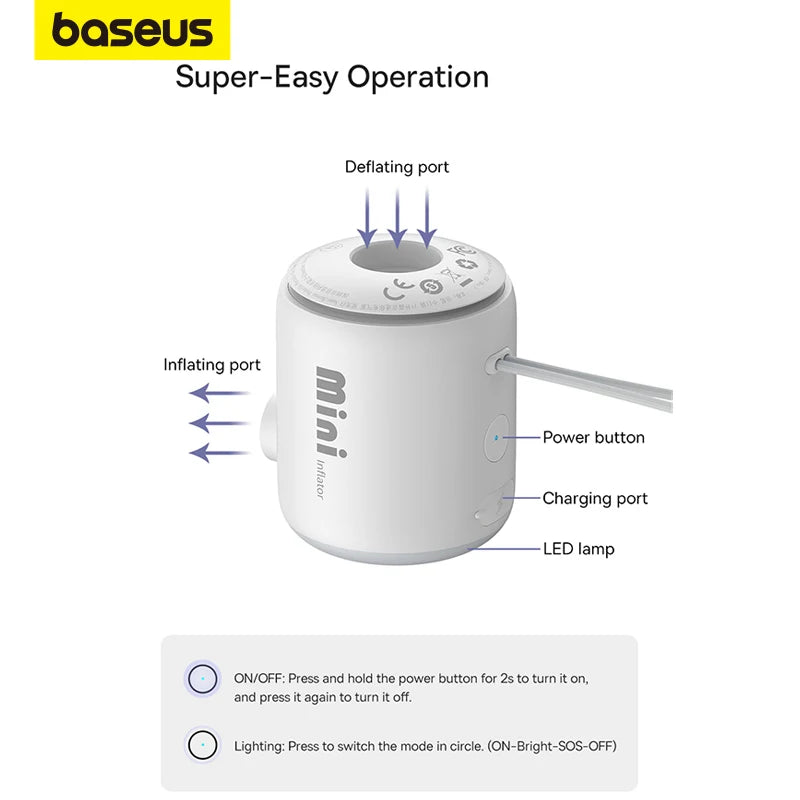 LivionixTech™ Baseus Mini Wireless Air Compressor – 2-in-1 Inflator & Deflator for Air Mattresses, Swim Rings & Storage Bags