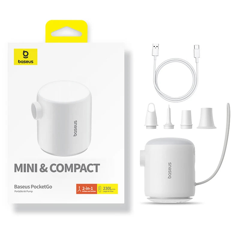 LivionixTech™ Baseus Mini Wireless Air Compressor – 2-in-1 Inflator & Deflator for Air Mattresses, Swim Rings & Storage Bags