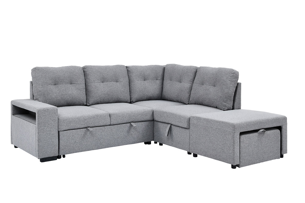 Grey pull-out sofa sectional with storage – sofa set for living room