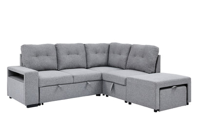 Grey pull-out sofa sectional with storage – sofa set for living room