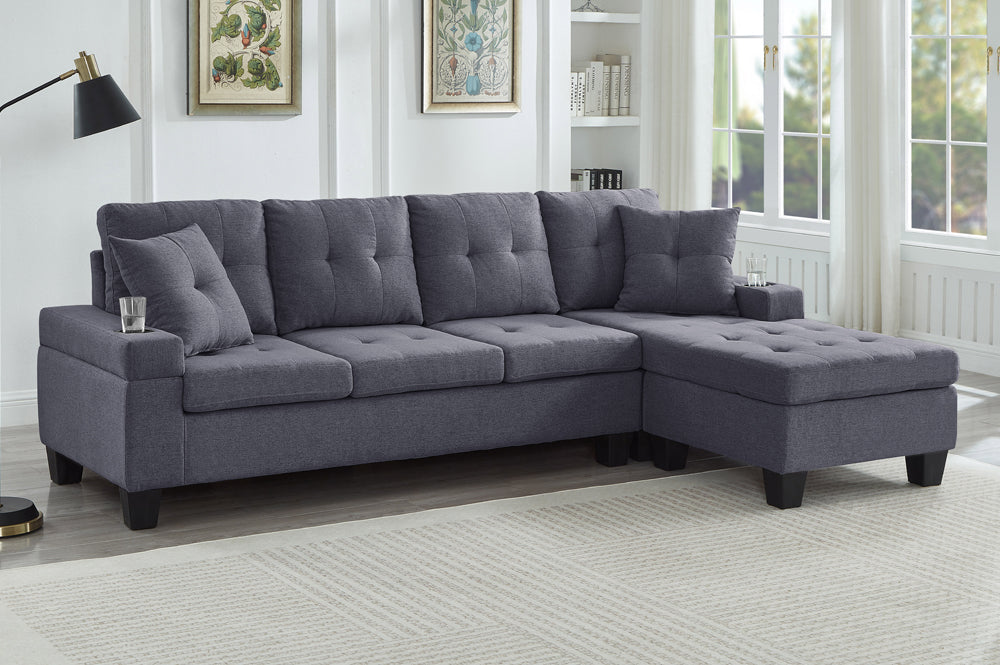 Affordable furniture Canada – sectional sofa with reversible chaise and cupholders