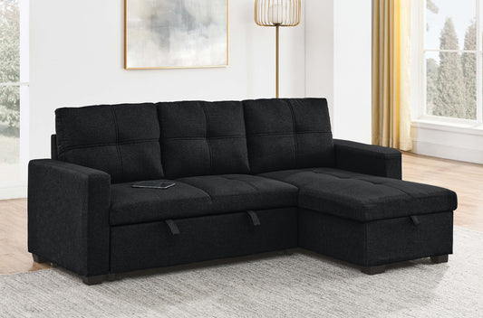 Affordable sofa set for living room with pull-out bed and storage ottoman – Black Chenille – LivionixTech Canada