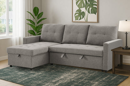 Affordable furniture Canada – reversible chaise sectional sofa in grey linen