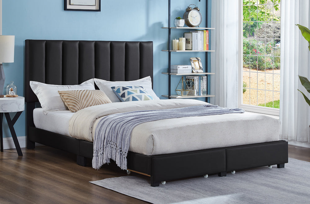 Black Leatherette Storage Bed with Adjustable Headboard – Affordable Bedroom Furniture Canada