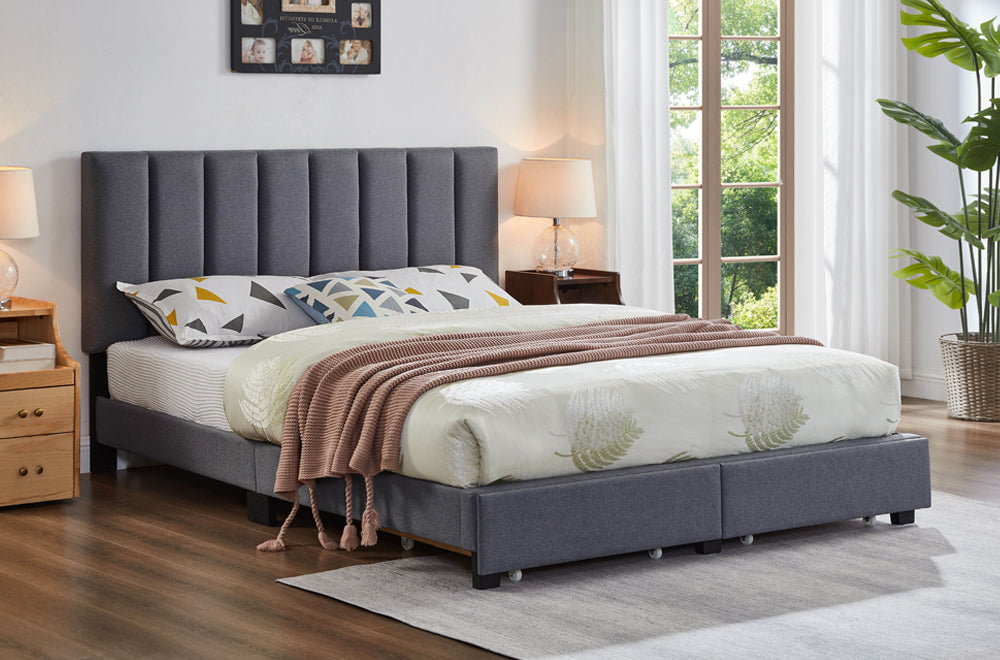 Grey Linen Upholstered Platform Storage Bed with Drawers – Home Furniture Canada