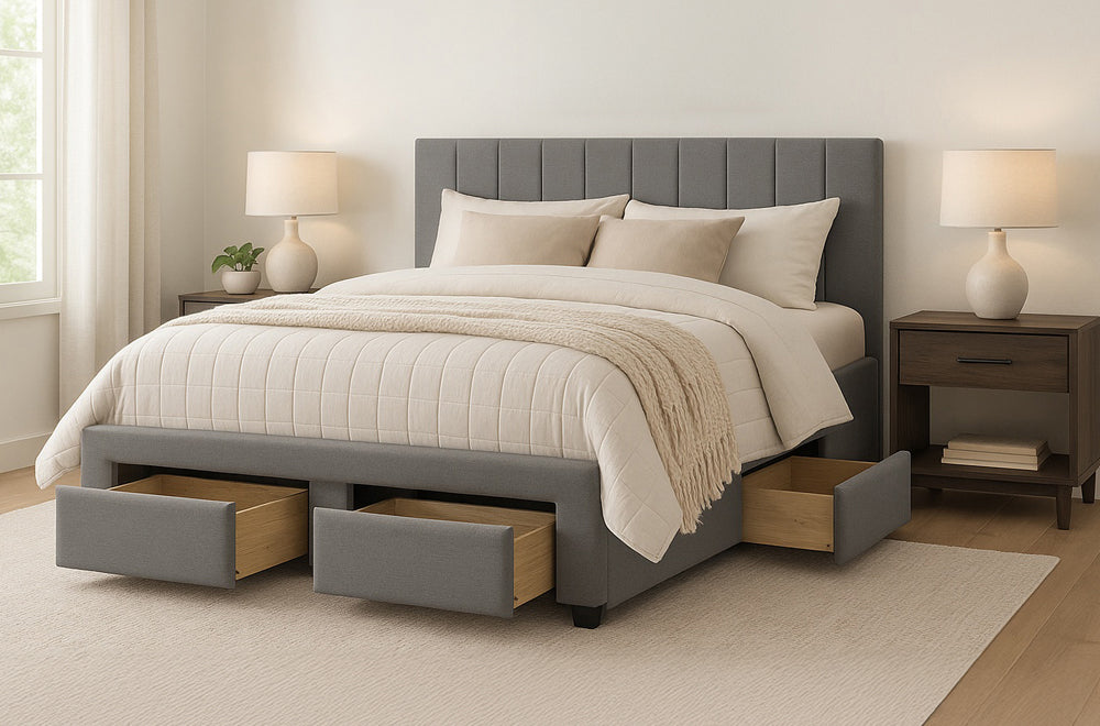 Upholstered Storage Bed with 4 Drawers – Affordable Furniture Canada