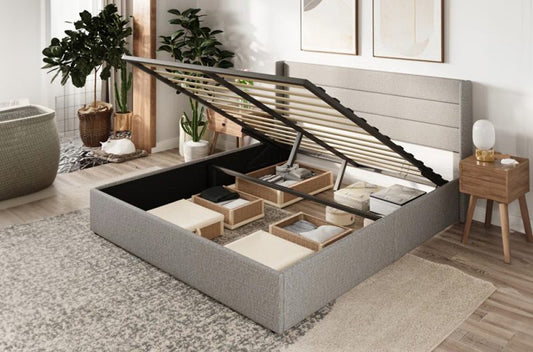 Modern Upholstered Platform Storage Bed with Panel Tufted Headboard – Bedroom Furniture Canada