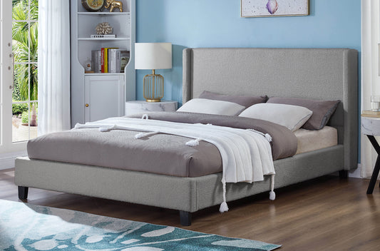 Boucle Fabric Platform Bed with Wingback Headboard – Modern Bedroom Furniture Canada by LivionixTech