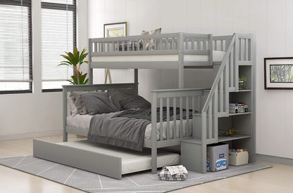 Wooden Bunk Bed with Full-Length Guardrails