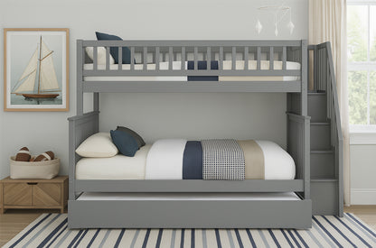 Kids Bunk Bed with Stairs and Storage Shelves – Grey