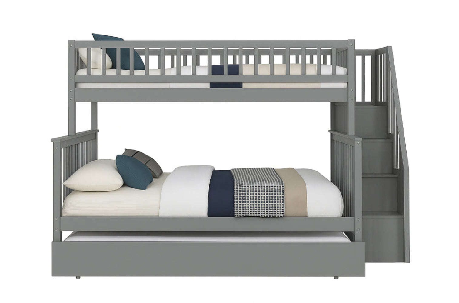 Affordable Twin Over Double Bunk Bed with Trundle