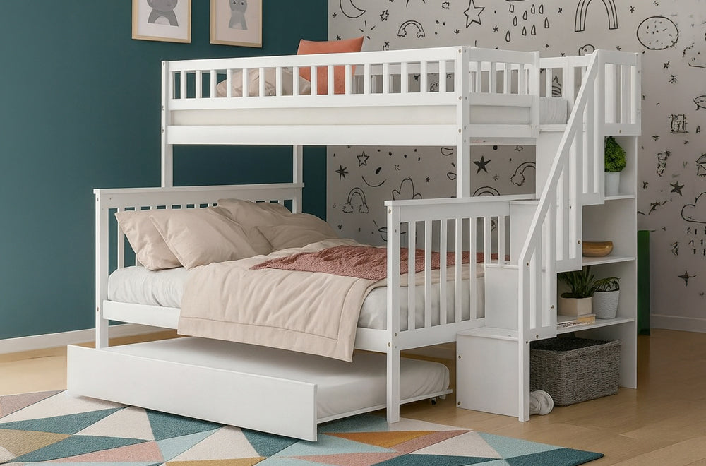 Twin Over Full Bunk Bed for Kids Bedroom – Off White