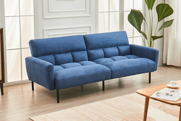 Sofa Bed in Soft Blue Fabric with Memory Foam Cushion