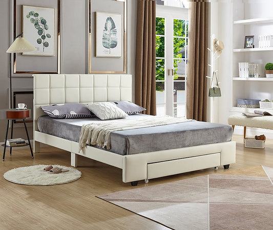 White Upholstered Bed with Storage Drawer toronto canada