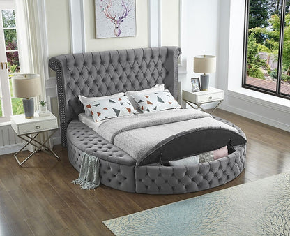Round Velvet Bed with Three Storage Benches