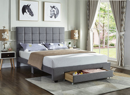 Gray upholstered bed with storage drawers - Affordable bed GTA